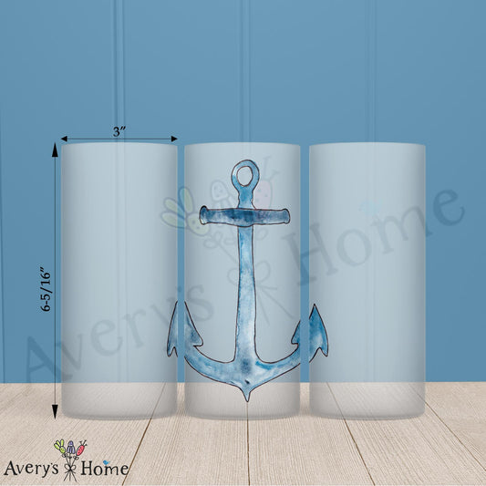 Navy Anchor 16oz Frosted Glass