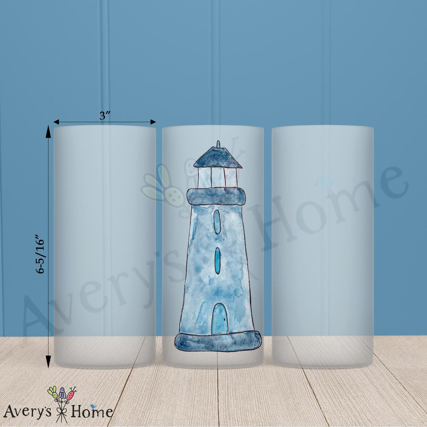 Blue Lighthouse 16oz Frosted Glass