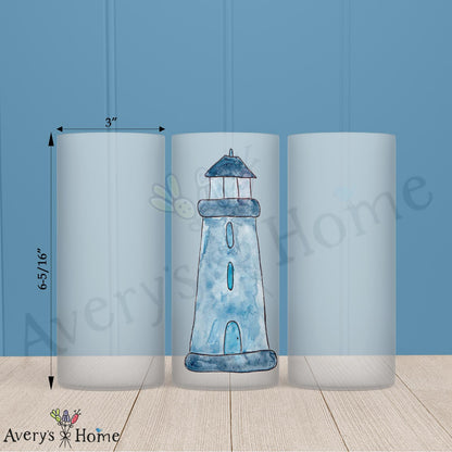 Blue Lighthouse 16oz Frosted Glass