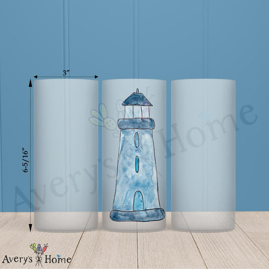 Blue Lighthouse 16oz Frosted Glass