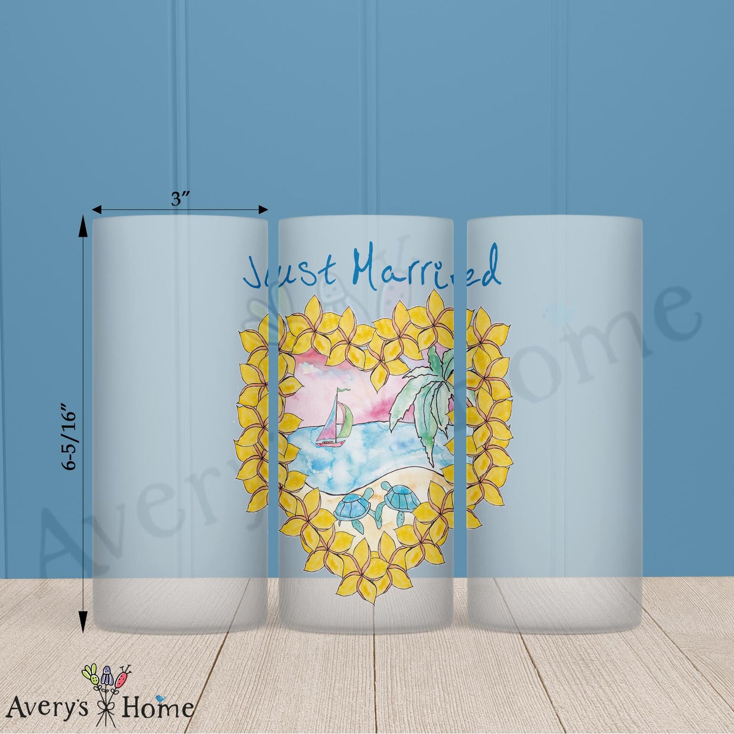 Just Married Beach 16oz Frosted Glass