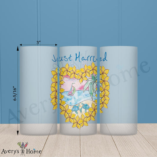 Just Married Beach 16oz Frosted Glass