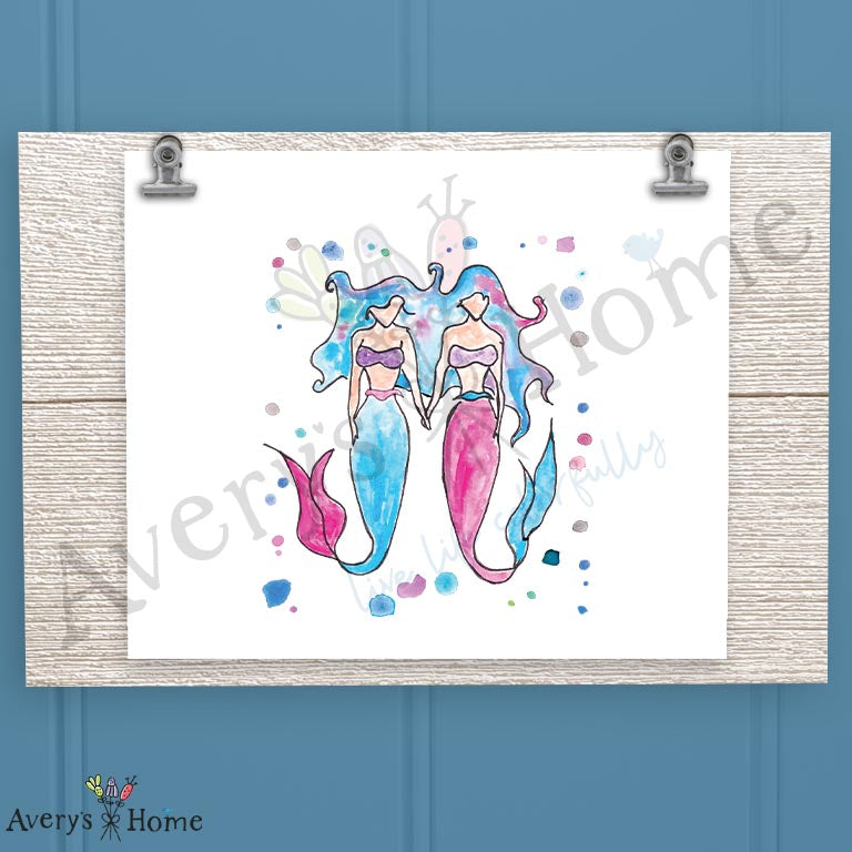 Mermaid Sisters 16oz Frosted Glass