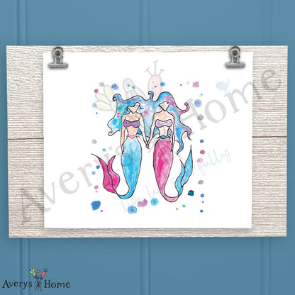 Mermaid Sisters 16oz Frosted Glass