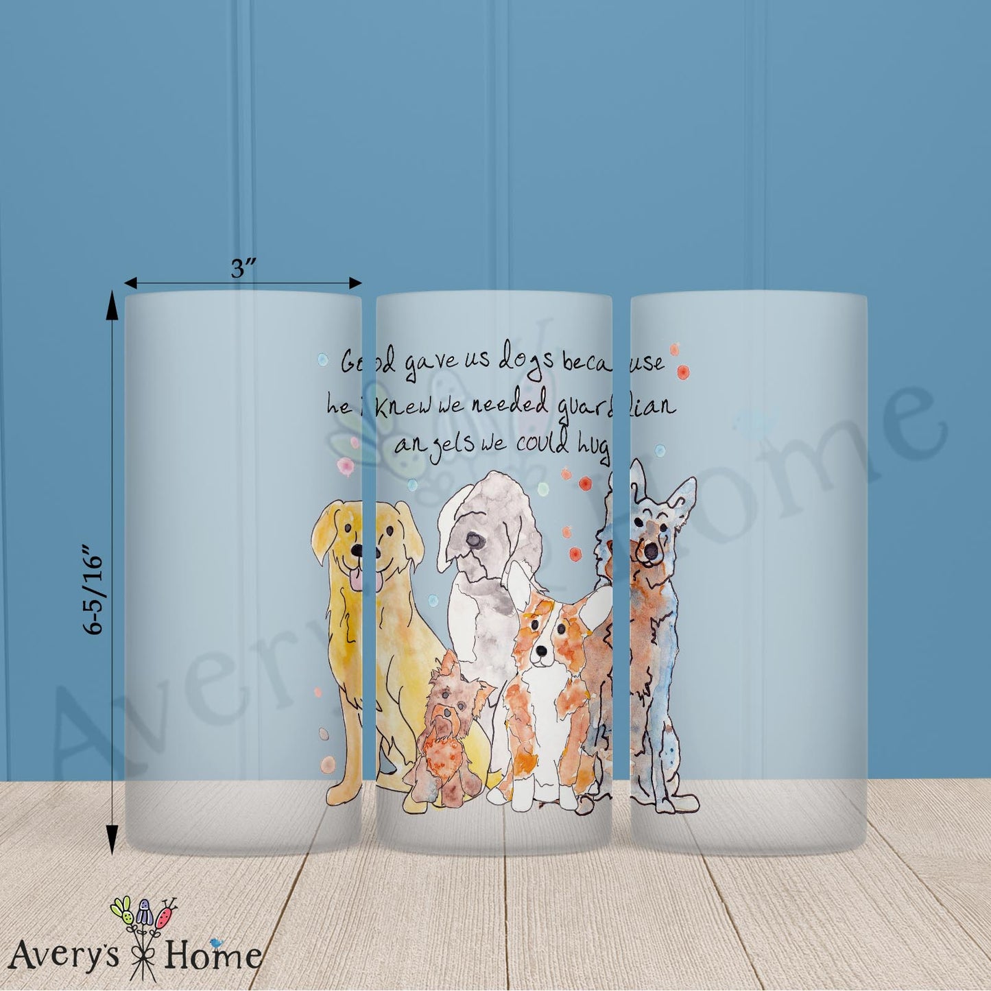 Guardian Angel Dog 16oz Frosted Glass