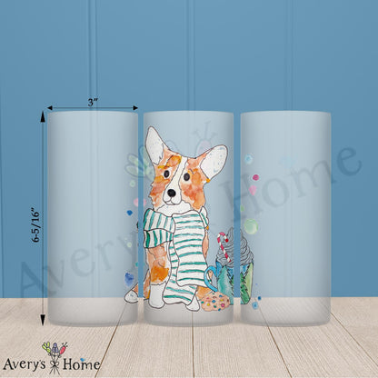 Winter Corgi 16oz Frosted Glass