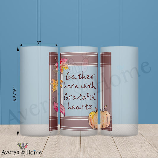 Gather Here 16oz Frosted Glass – Thanksgiving Kitchen Quote