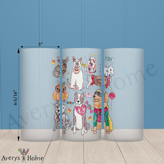 Dogs in Costumes 16oz Frosted Glass – Halloween Pet Parade