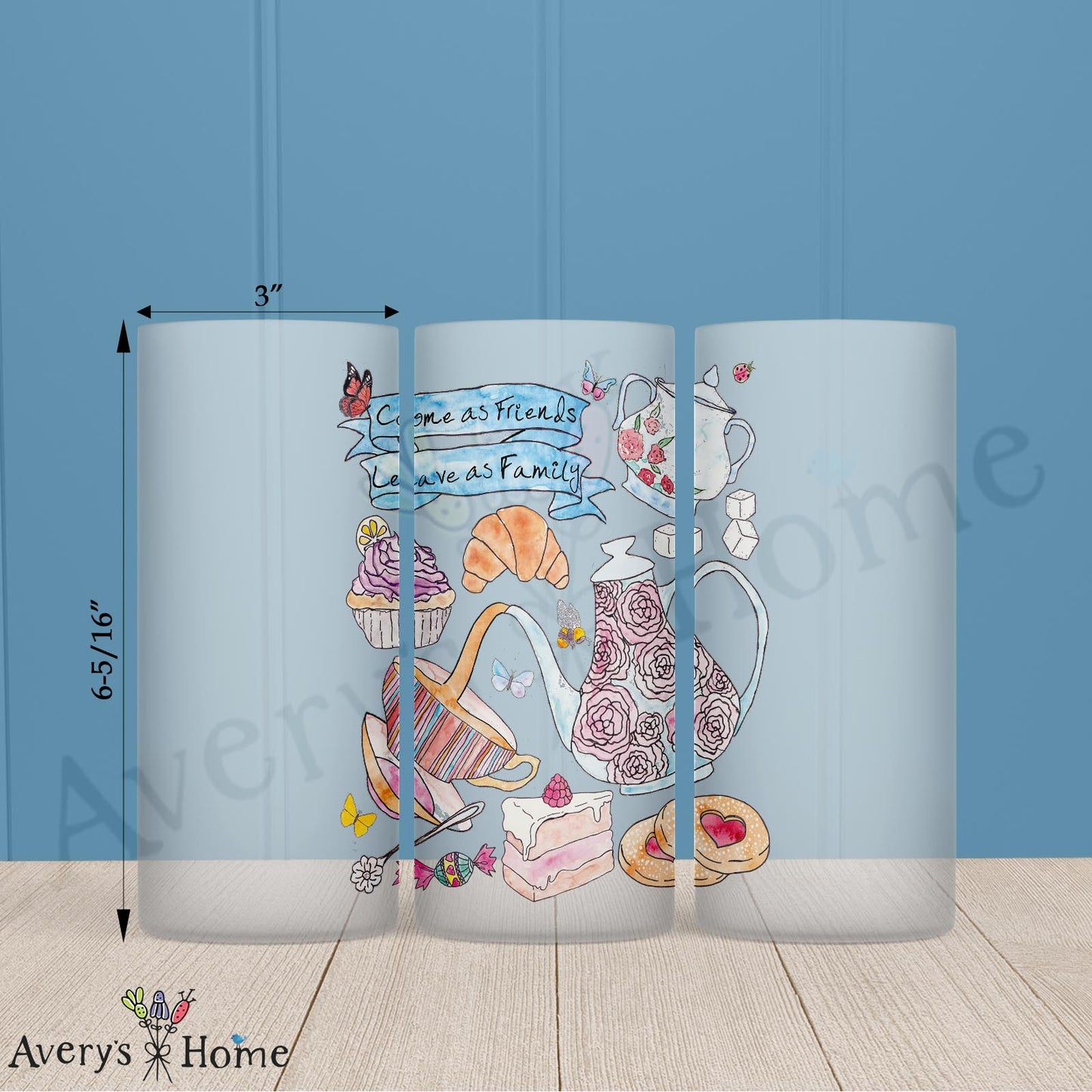 Friendship Tea Time 16oz Frosted Glass – Whimsical Gathering Decor