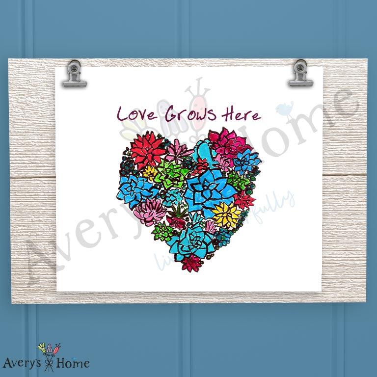 Love Grows Here 16oz Frosted Glass – Heart & Flowers Gift