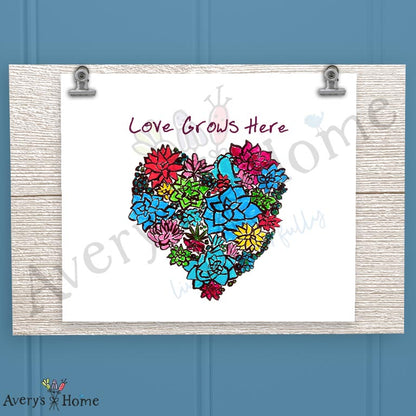Love Grows Here 16oz Frosted Glass – Heart & Flowers Gift
