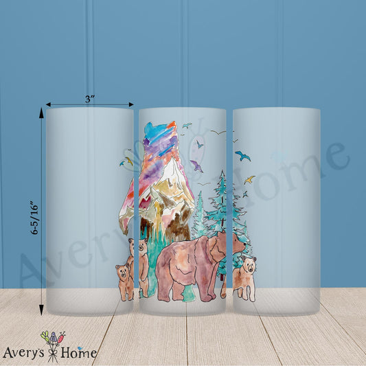 Mountain Bear 16oz Frosted Glass – Forest Wildlife Decor