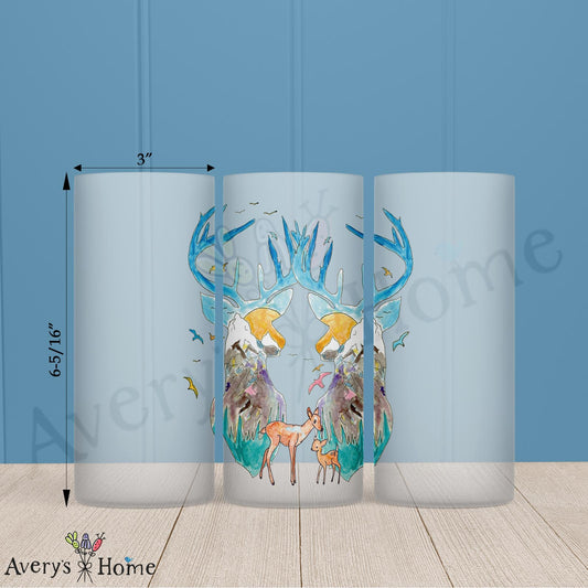 Mountain Deer 16oz Frosted Glass – Rustic Woodland Decor