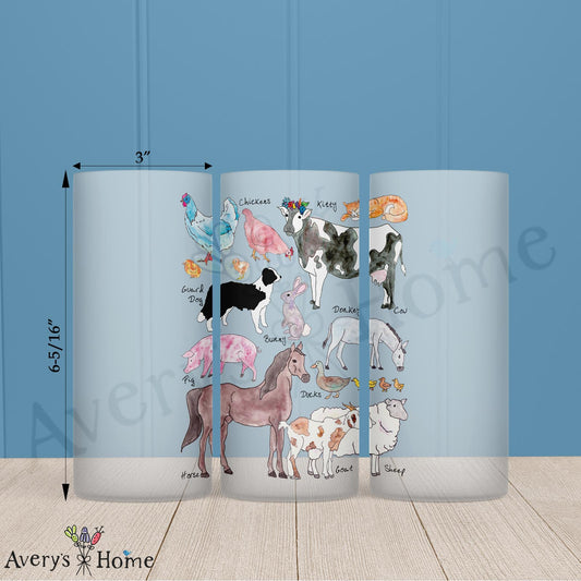 Farm Animals Barn 16oz Frosted Glass – Country Morning Decor