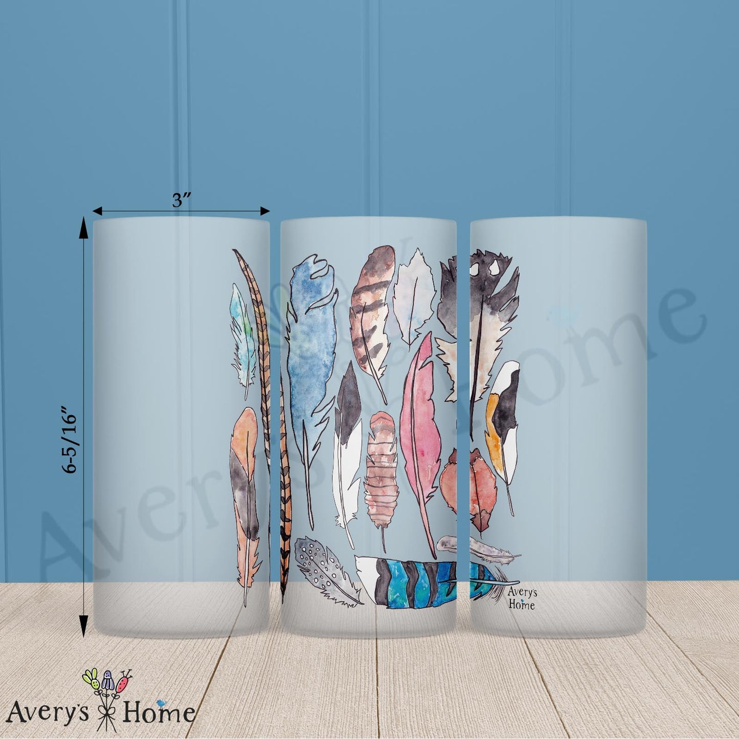 Bird Feather Collection 16oz Frosted Glass – Nature Study Decor
