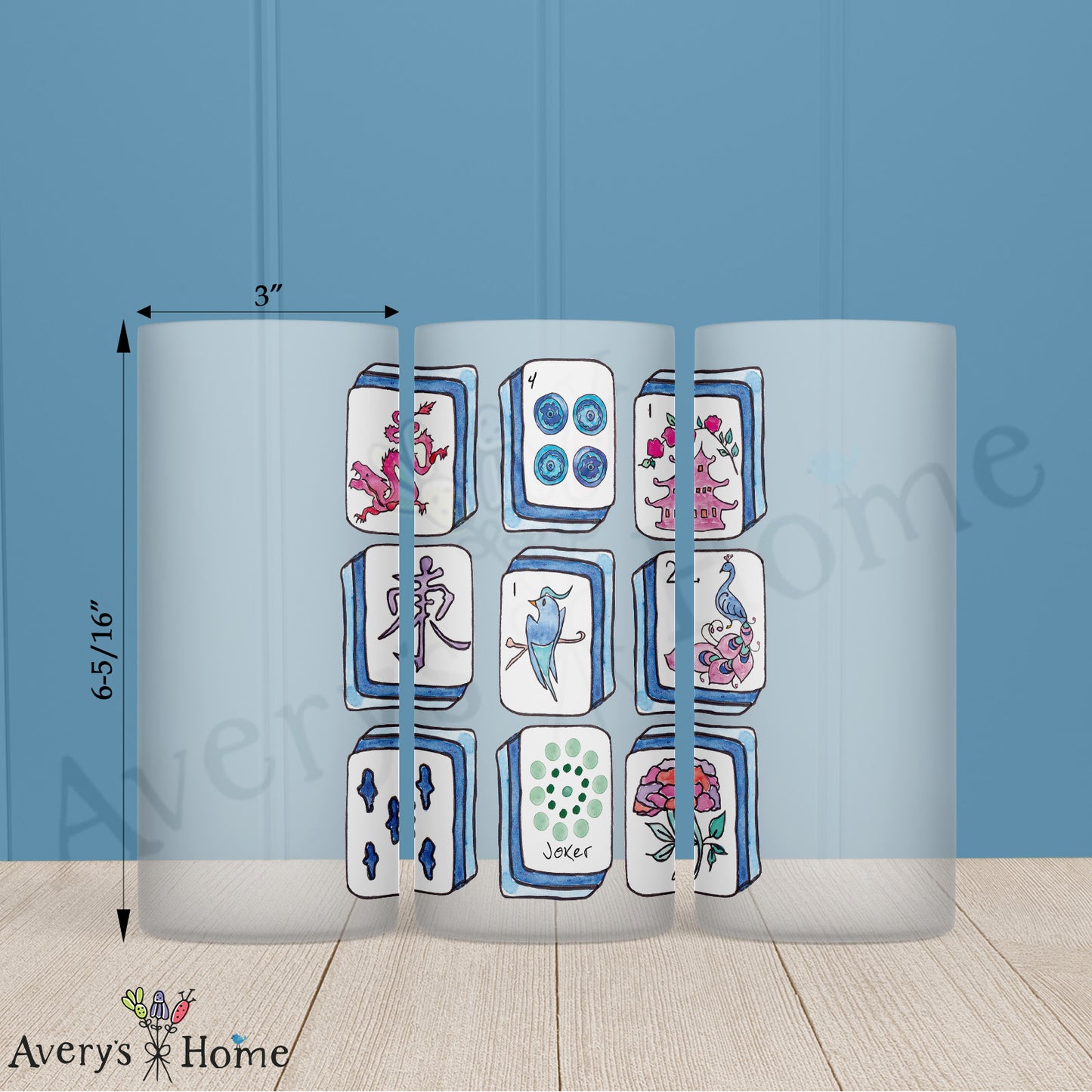 Mahj On Tiles 16oz Frosted Glass