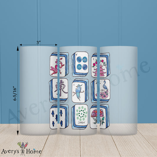 Mahj On Tiles 16oz Frosted Glass