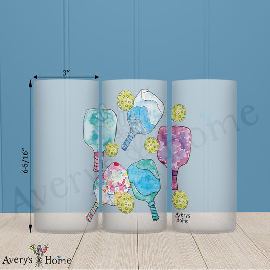 Pickleball Paddles 16oz Frosted Glass – Sporty Decor Gift