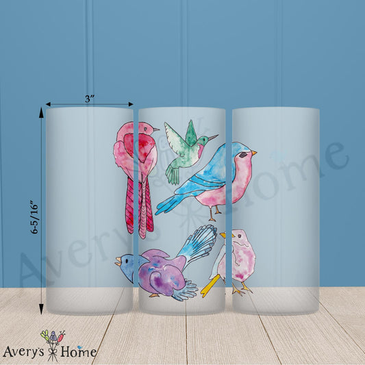 Colorful Birds 16oz Frosted Glass
