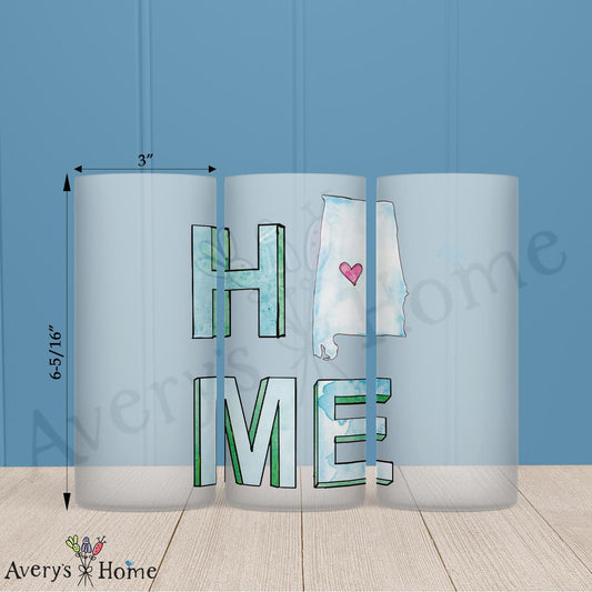 HOME in Alabama 16oz Frosted Glass – Heartfelt State Pride