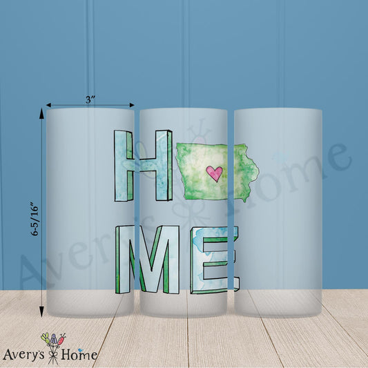 HOME in Iowa 16oz Frosted Glass – Corn, Roots & Home