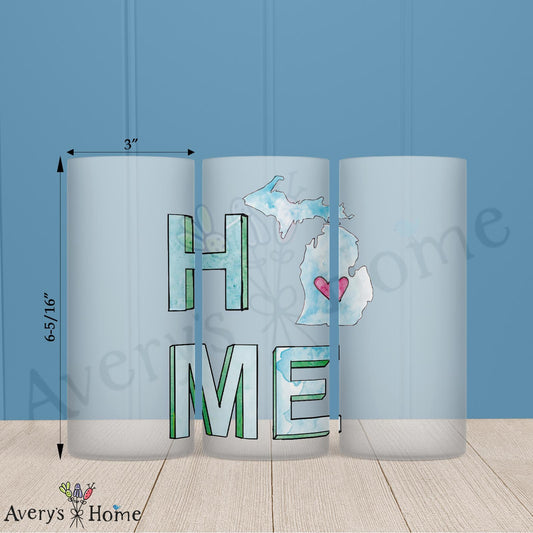 HOME in Michigan 16oz Frosted Glass – Mitten Love