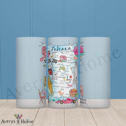 Indiana State Map 16oz Frosted Glass