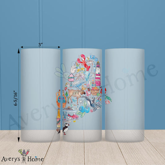 Maine State Icons 16oz Frosted Glass – Coastal Life & Claws