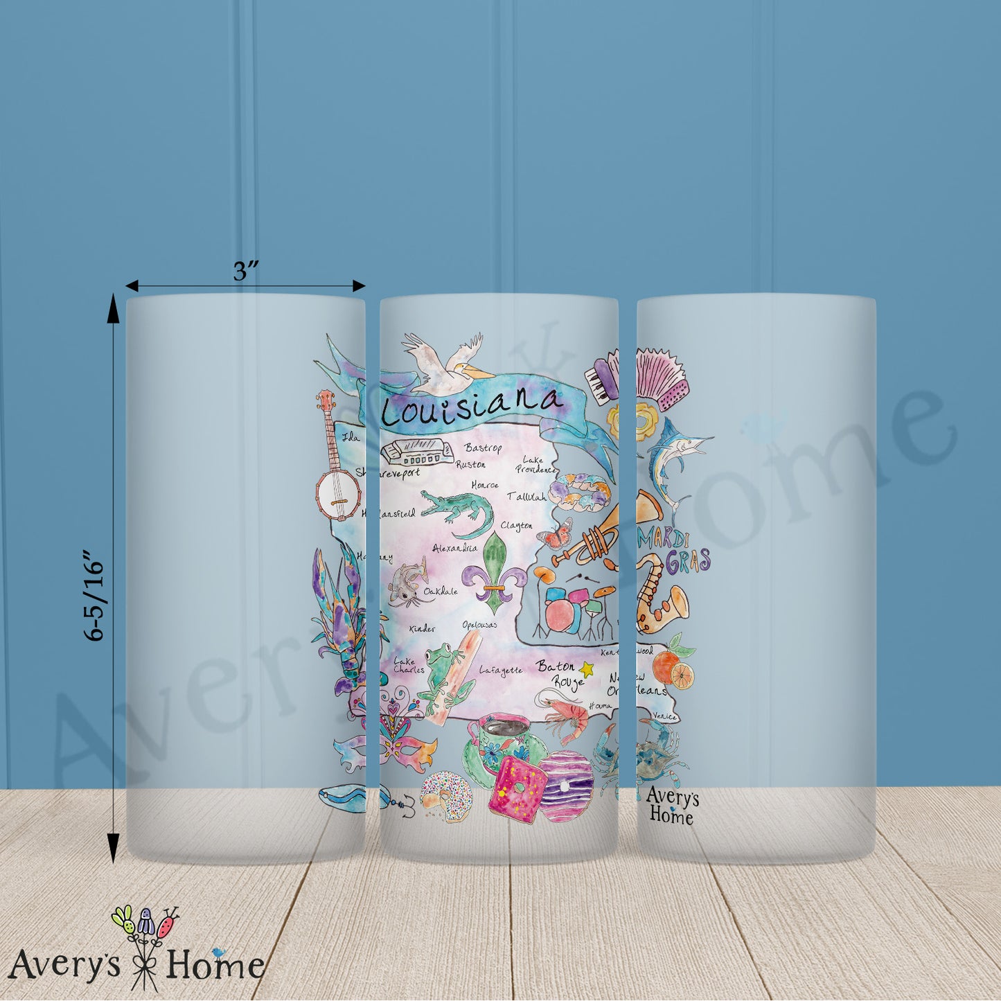 Louisiana Illustrated Watercolor State Icon Map Frosted Glass
