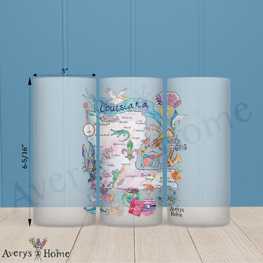 Louisiana Illustrated Watercolor State Icon Map Frosted Glass