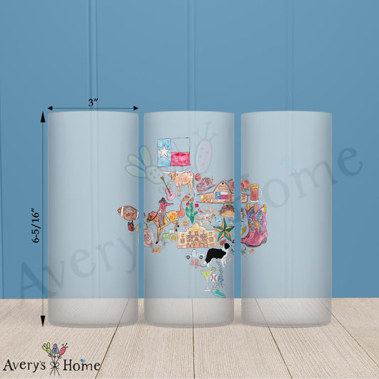 Texas State Icons Map 16oz Frosted Glass