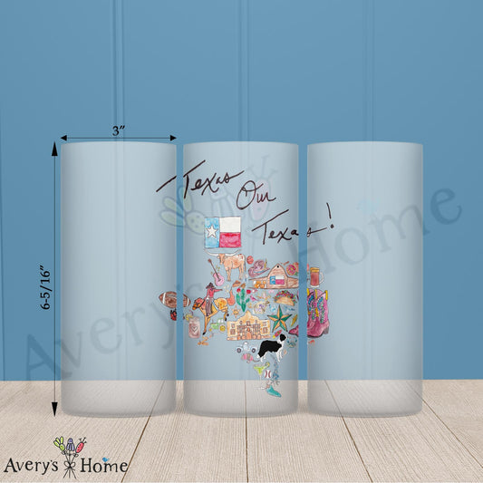 Texas Our Texas State Icons Map 16oz Frosted Glass