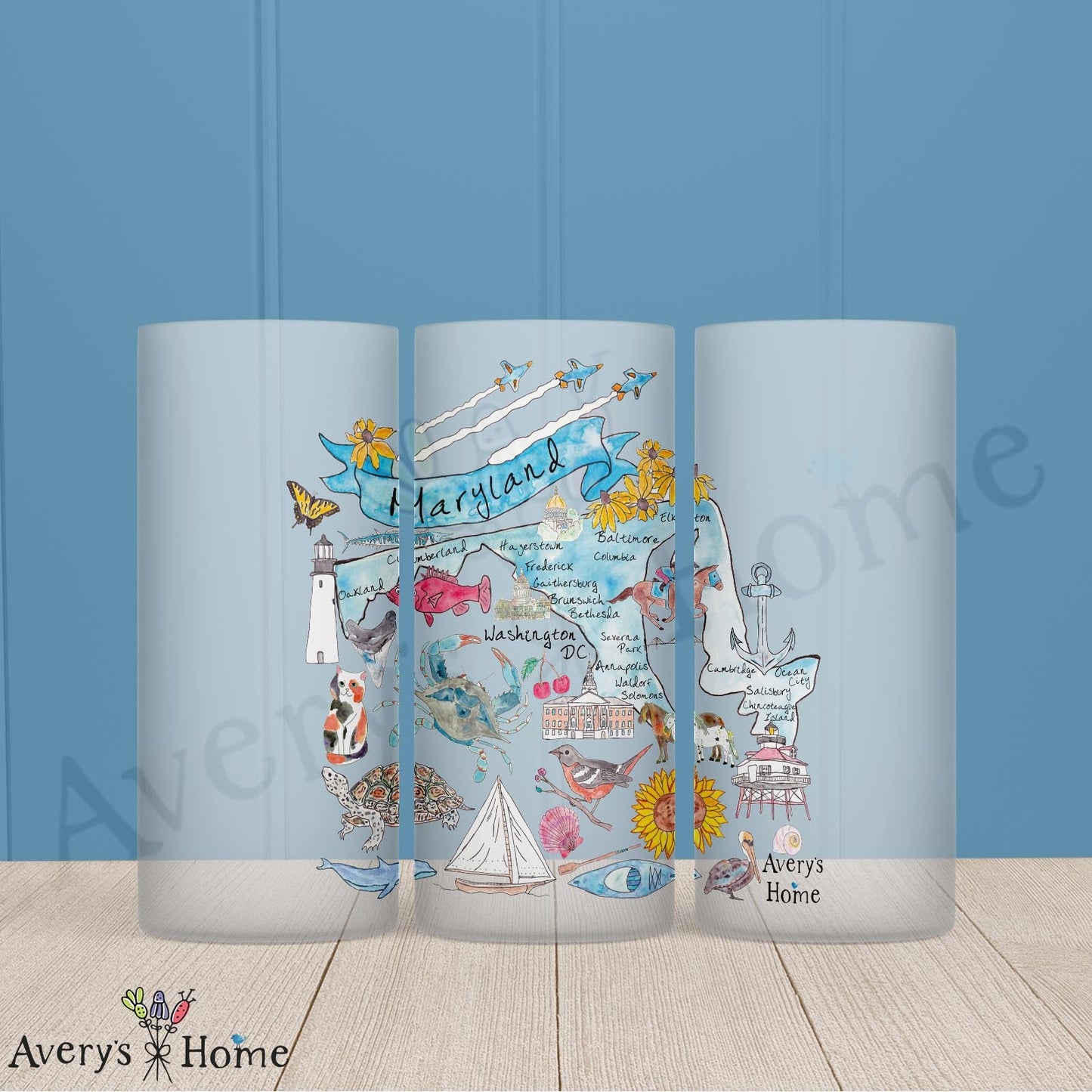 Maryland State Map 16oz Frosted Glass