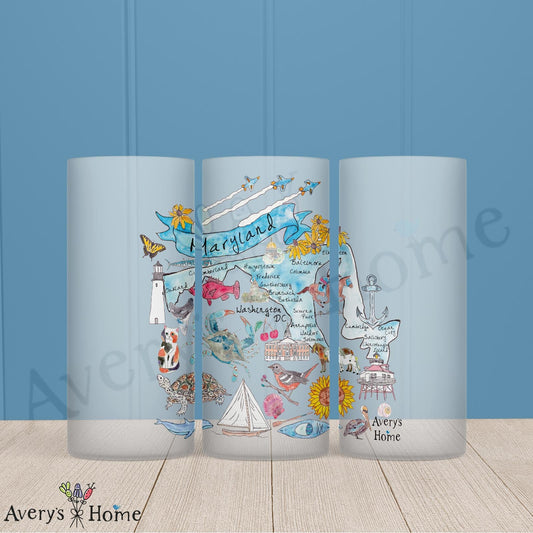 Maryland State Map 16oz Frosted Glass