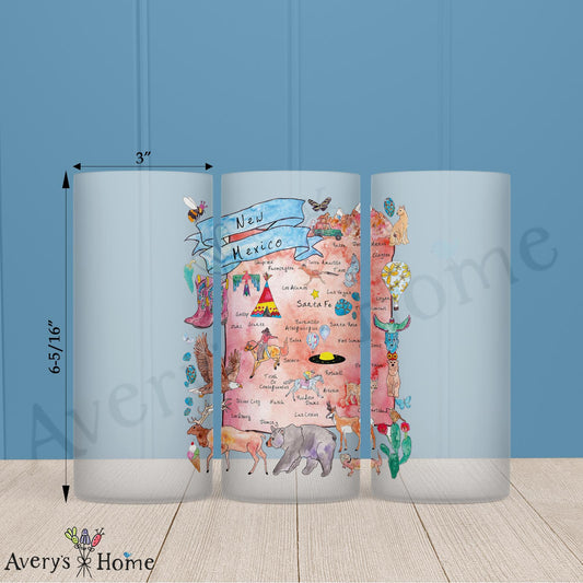 New Mexico Map 16oz Frosted Glass – Art, Desert & Sun