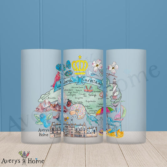 North Carolina State Map 16oz Frosted Glass