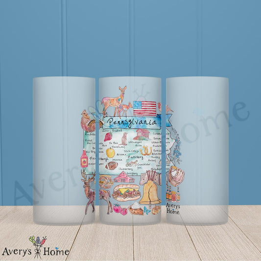 Pennsylvania State Map 16oz Frosted Glass