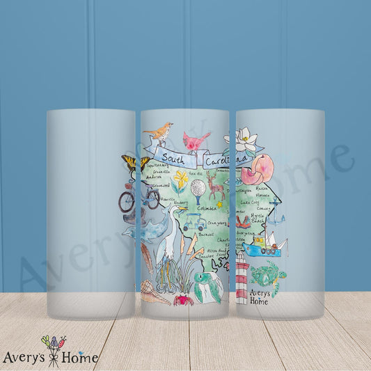 South Carolina State Map 16oz Frosted Glass