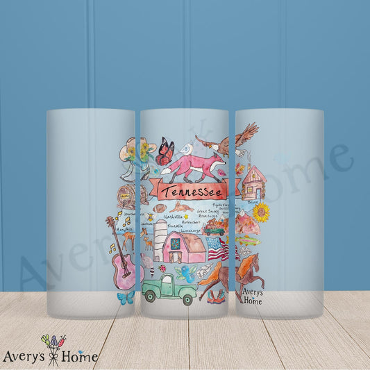 Tennesse State Map 16oz Frosted Glass