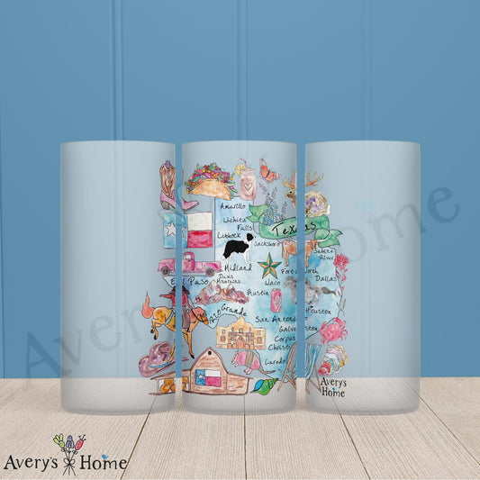 Texas State Map 16oz Frosted Glass