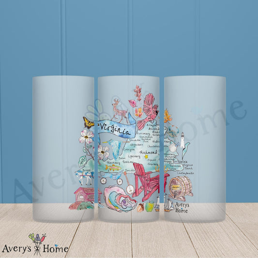Virginia State Map 16oz Frosted Glass