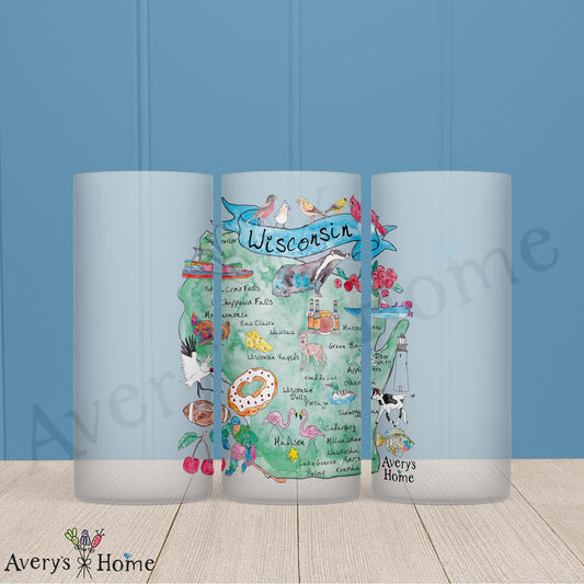 Wisconsin State Map 16oz Frosted Glass