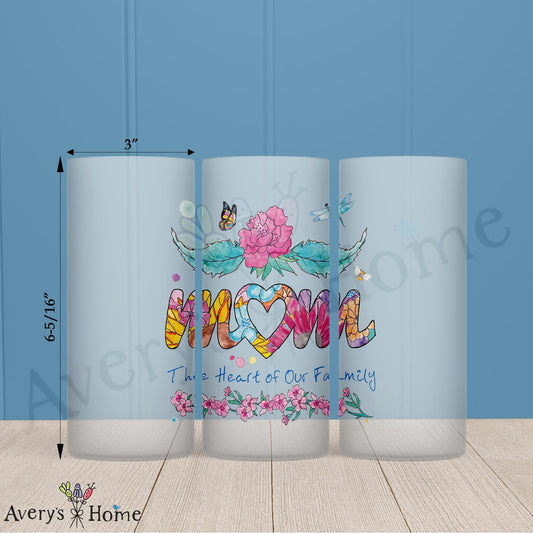 Mom Is the Heart of the Family 16oz Frosted Glass – Kitchen Keepsake
