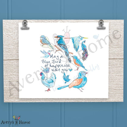 Blue Birds of Happiness 16oz Frosted Glass – Peace, Joy & Sky