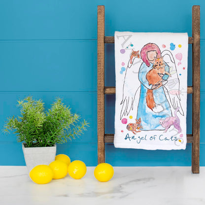 Angel of Cats Tea Towel – Comfort for Cat Lovers