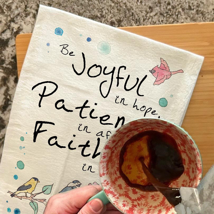 Be Joyful Tea Towel – Bible Verse Bird Gift