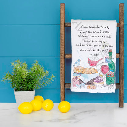 Food, Wine & Jesus Tea Towel – Faithful Kitchen Decor