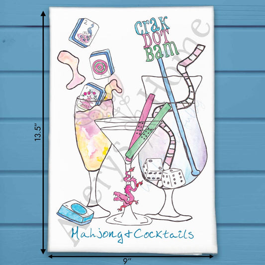 Mahjong & Cocktails Tea Towel – Funny Game Gift