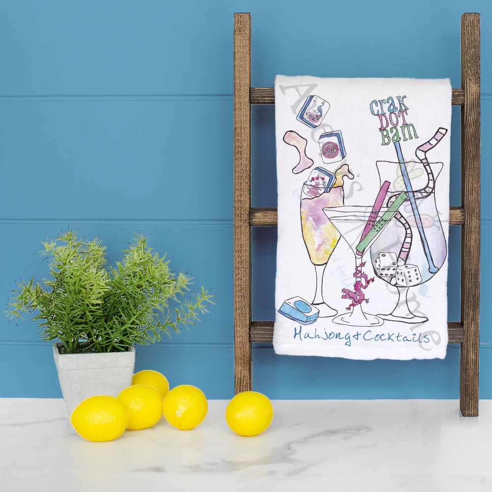 Mahjong & Cocktails Tea Towel – Funny Game Gift