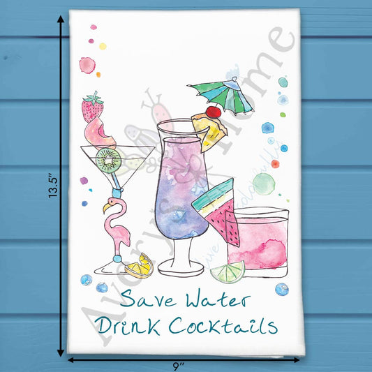 Save Water Drink Beach Cocktails Tea Towel – Coastal Bar Gift